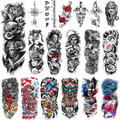 Waterproof full arm tattoo sticker with vibrant designs for temporary body art