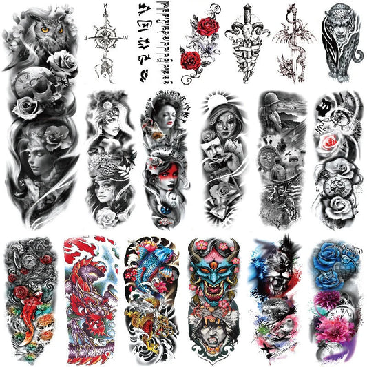 Waterproof full arm tattoo sticker with vibrant designs for temporary body art