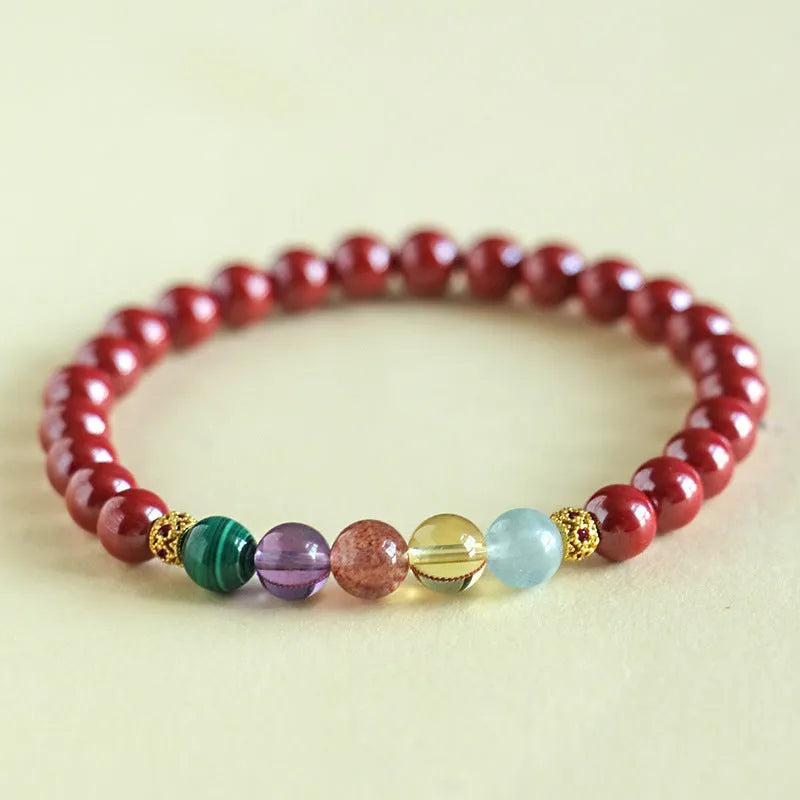 Purple gold cinnabar crystal string beads bracelet with manual processing in couple style