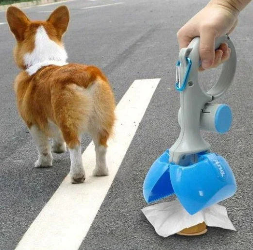 Automatic pet waste cleanup tool with built-in bag dispenser and efficient scooping mechanism for hassle-free dog walks