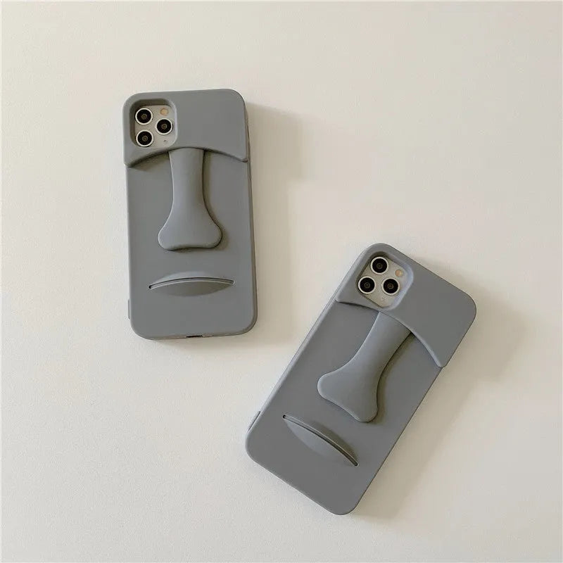 Grey cartoon stone soft rubber mobile phone case compatible with Apple iPhone, Japanese Korean style protective shell