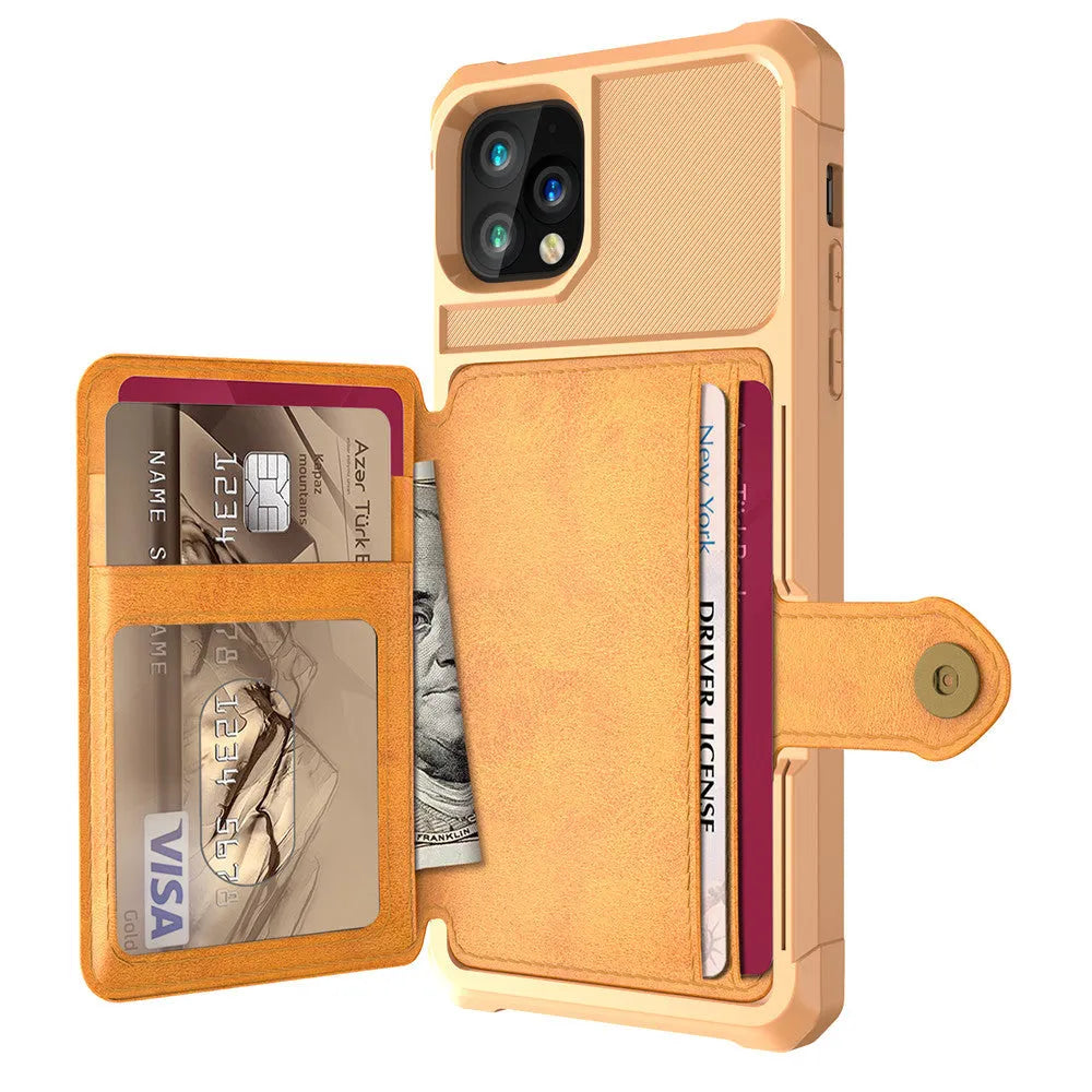 Imitation leather iPhone case with card wallet slot in business solid colours