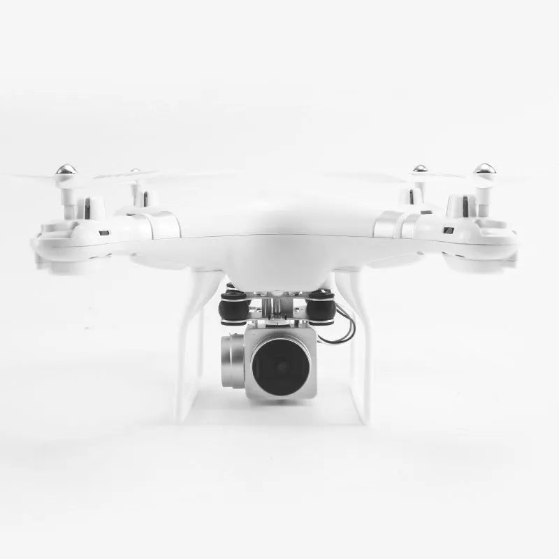 Black aerial photography drone with remote control handle showing HD camera and alloy construction