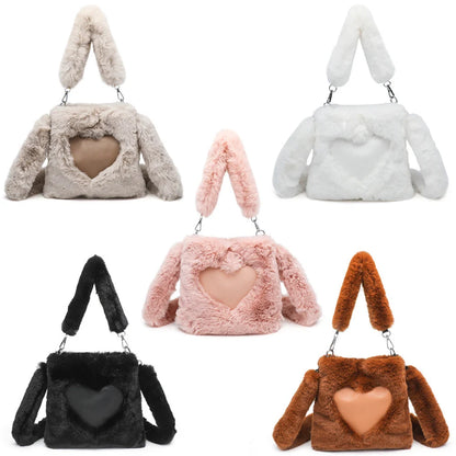 Women's fluffy plush shoulder bag with detachable straps in multiple colors