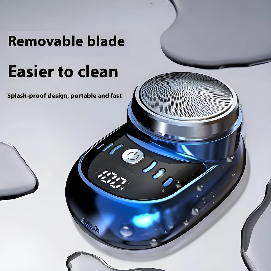 Mini electric shaver with LED digital display, black, for travel and daily grooming