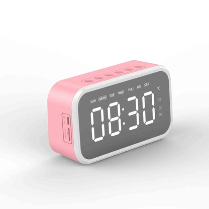 Desktop alarm clock with Bluetooth wireless audio in black, pink, and white
