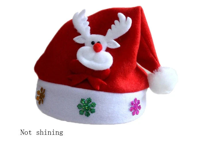 Christmas LED Luminous Hat in red with cartoon applique, available in child and adult sizes