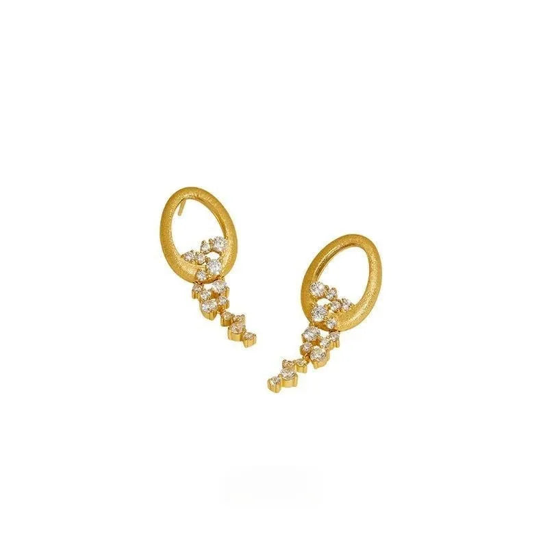 Zinc alloy geometric earrings with cubic zircon inlay, meteorite-style finish, women's jewellery