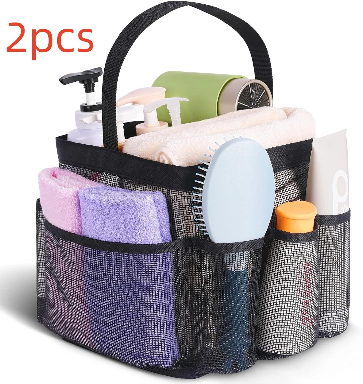 Black beach mesh toiletry bag with eight mesh pockets for organised storage