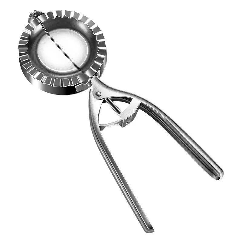 Silver stainless steel manual dumpling maker press for homemade dumplings and filled pastries
