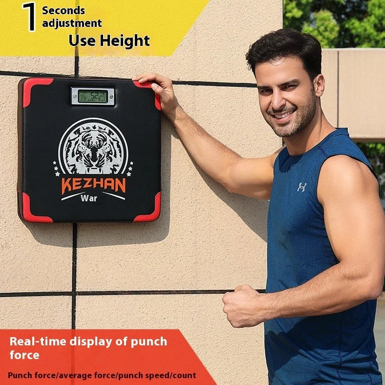 Boxing training sandbag with smart hanging-type dynamometer that measures punch force up to 1000kg, tracks 12 different punch types, and provides real-time audio feedback for improving technique and power
