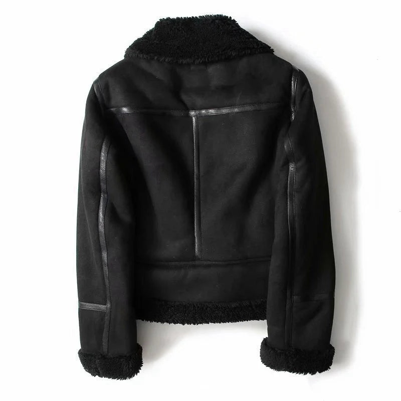 Winter Lapel Jacket in suede and lamb wool for women motorcycle riders