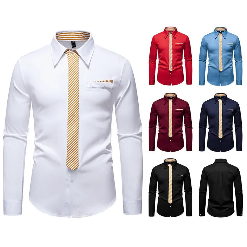 Men's polyester slim fit long-sleeved casual shirt in bright red, front view