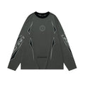 Grey loose fit cotton pullover sweater with drop shoulders and pattern letters design