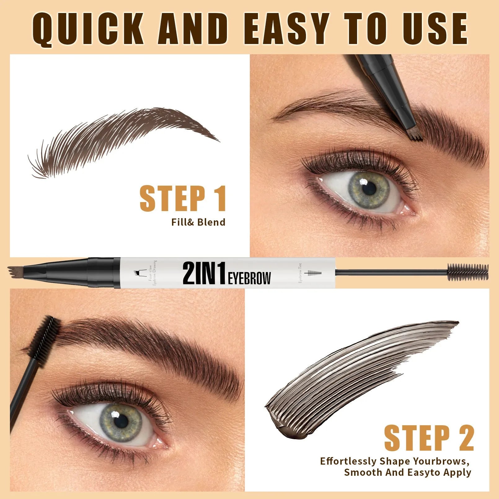 Two-in-one waterproof eyebrow cream in 5 shades with smudge-proof formula
