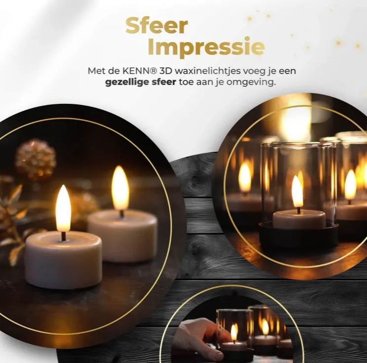 Taupe coloured S10 LED tealight candle with a realistic 3D flame effect, shown next to a ruler indicating its 4.1 cm by 5 cm size.