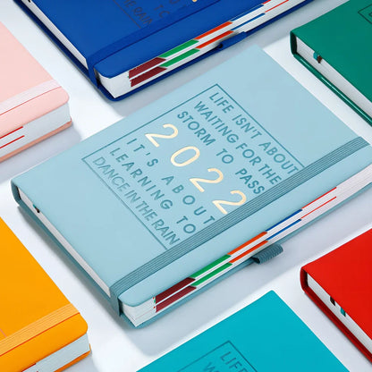 Red A5 imitation leather notebook with French fold binding and 100gsm pages, weighing 540g