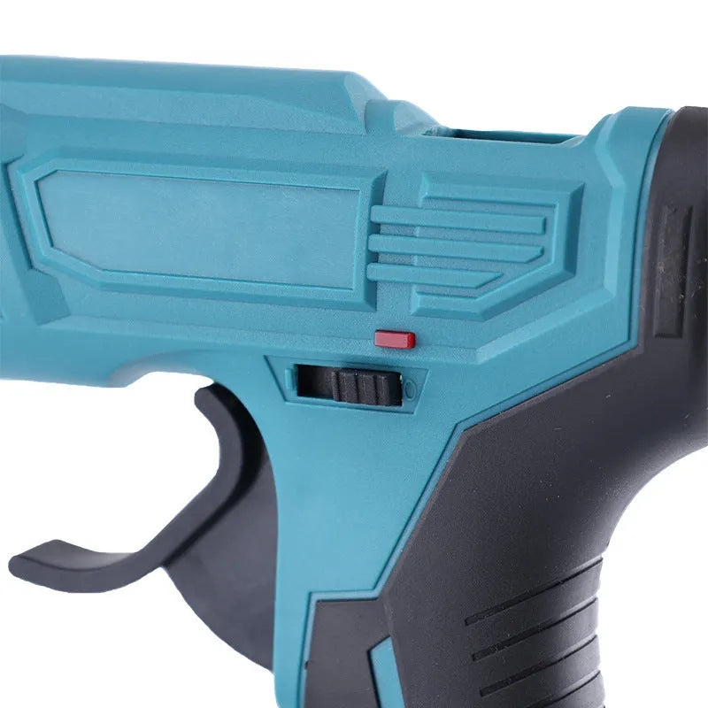 Rechargeable hot melt glue gun with 21V batteries, charger, and 11mm adhesive sticks for cord-free applications