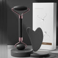 Scraping roll massager set with pink double-headed roller and scraping board for facial muscle relaxation