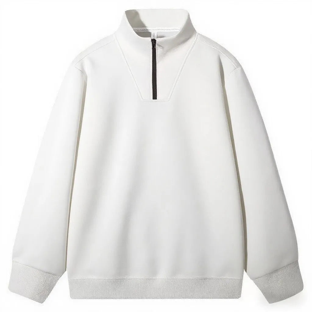 Men's loose fit polyester stand collar zip-up sweatshirt in solid colour for spring and autumn