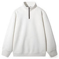 Men's loose fit polyester stand collar zip-up sweatshirt in solid colour for spring and autumn