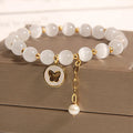 White cat's eye crystal bracelet with geometric design and Korean-style influences