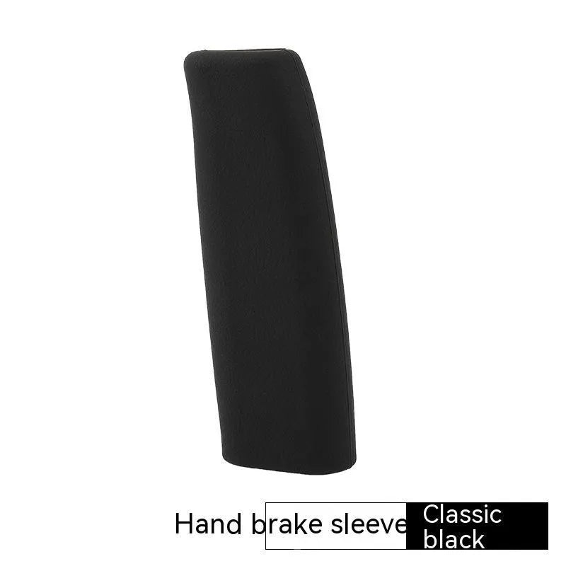 Universal silicone car handbrake sleeve shown in black, grey, beige, red, and blue colours.