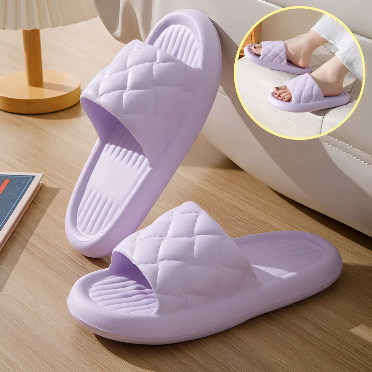 Rhombus pattern non-slip EVA house slippers for men and women, summer lightweight bathroom footwear