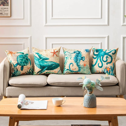 Stylish throw pillow covers featuring vibrant sea creature designs for home decor