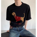Sausage dog embroidered men's t-shirt in cotton with round neck and short sleeves