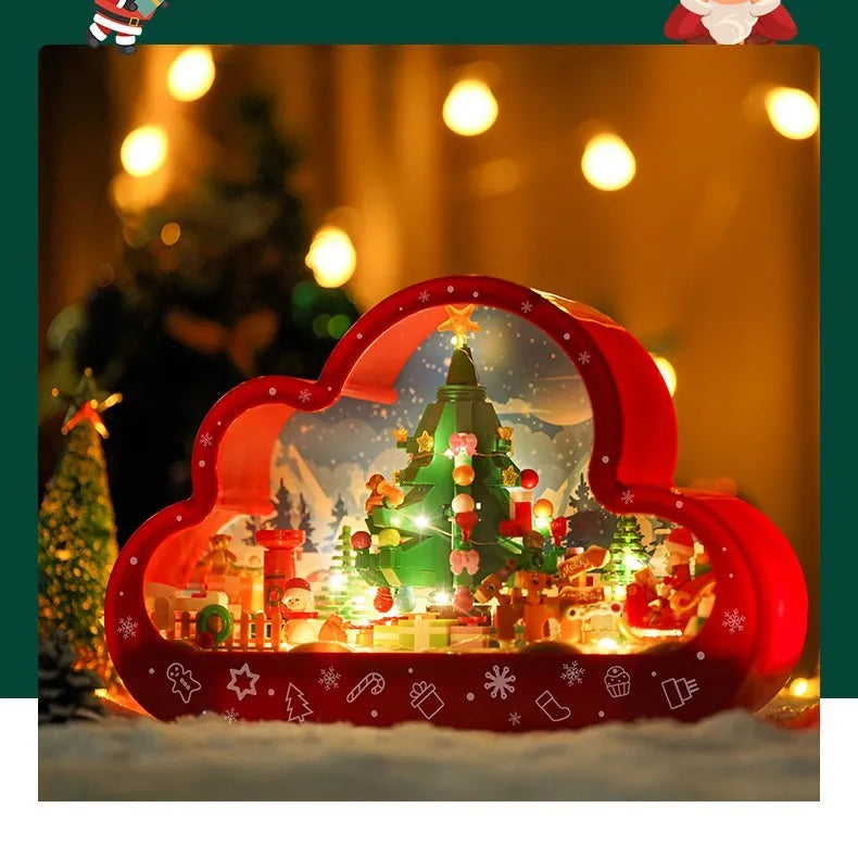 Christmas themed building block night lamp with decorative mirror frame and soft LED lighting