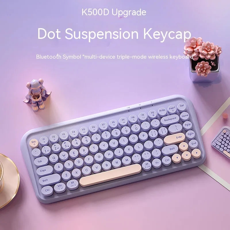 Three-mode wireless Bluetooth keyboard and mouse set in Star Twilight Violet, ABS silicone construction