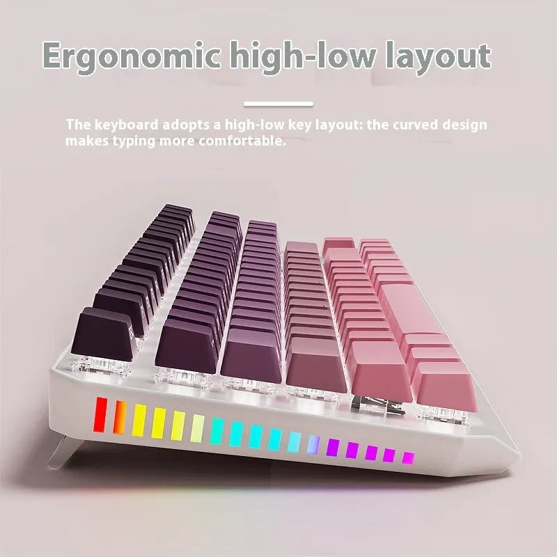 87-key wired mechanical keyboard with white backlight and side-engraved keycaps, available with red, tea, green, or black switches
