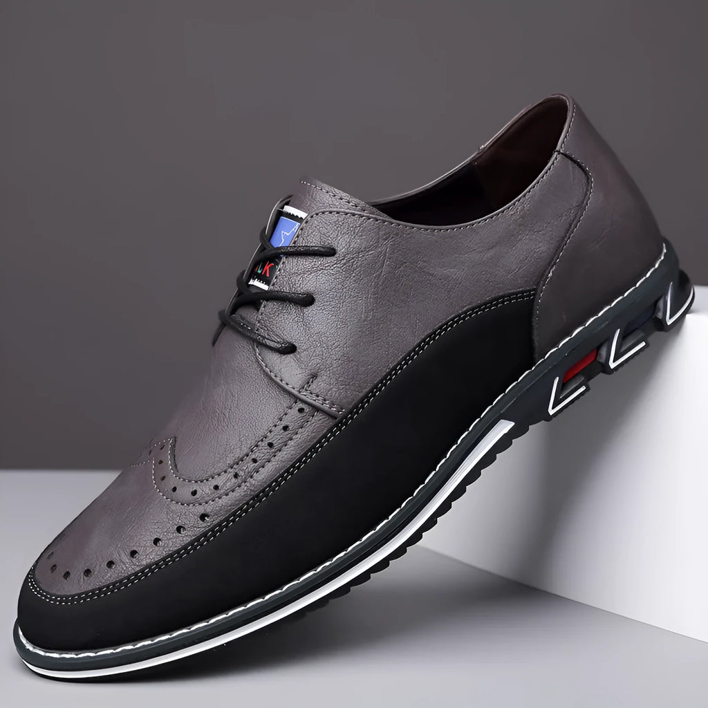 Men's casual leather shoes with stitching detail, leather toe cap, and rubber sole in multiple colour options