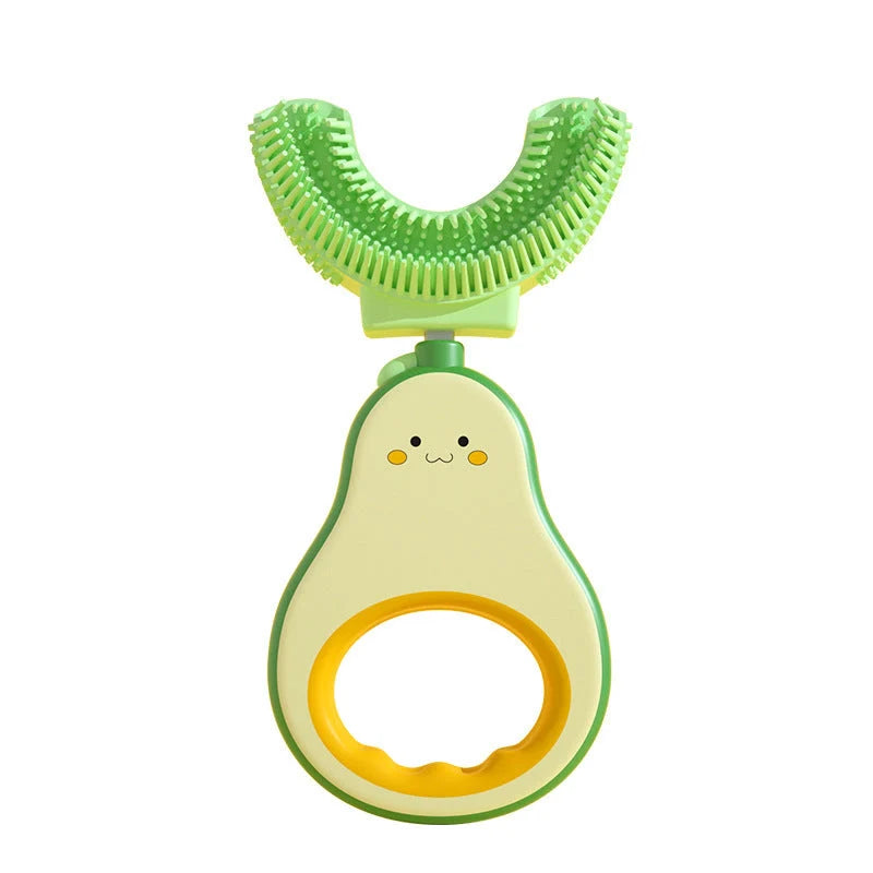 Creativity Baby Q Cute Teeth U-shaped Silicone Toothbrush for children in light yellow and sea foam green