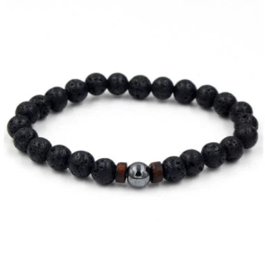 Men's black volcanic stone bracelet with unique stone combinations