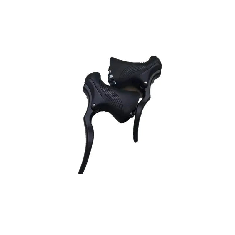 Pair of aluminium alloy road bicycle brake handles in black and black-silver colours for 22.2mm and 23.8mm handlebars.