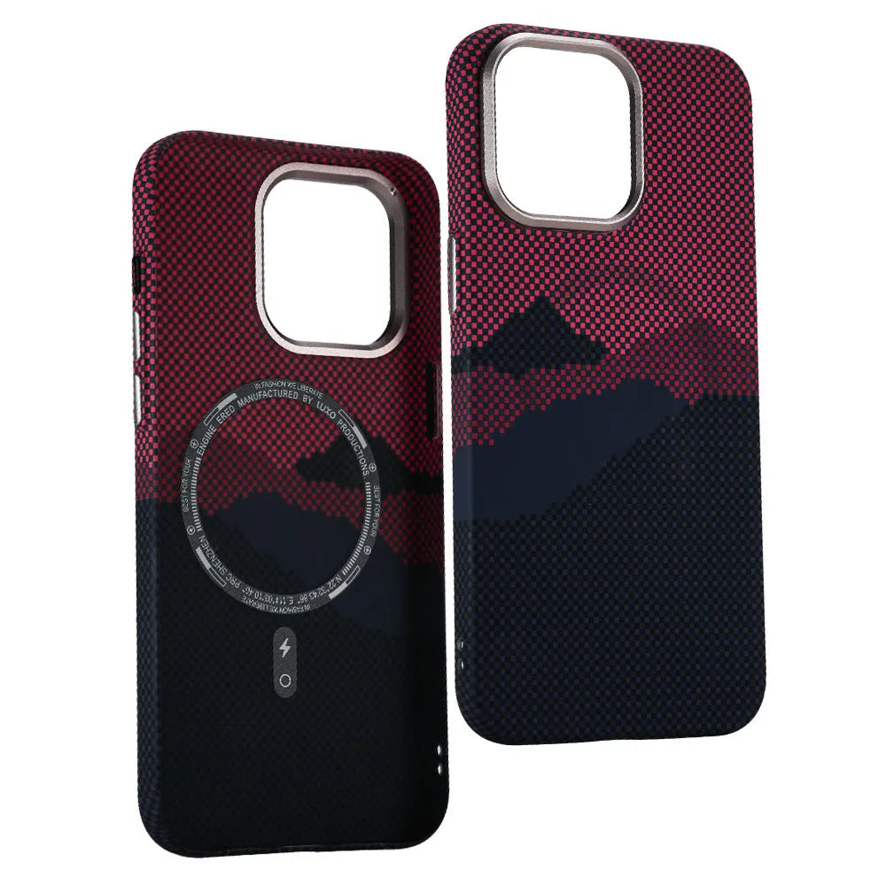 Kevlar carbon fibre texture magnetic phone case for iPhone, shockproof hard PC case with frosted finish, multiple colours