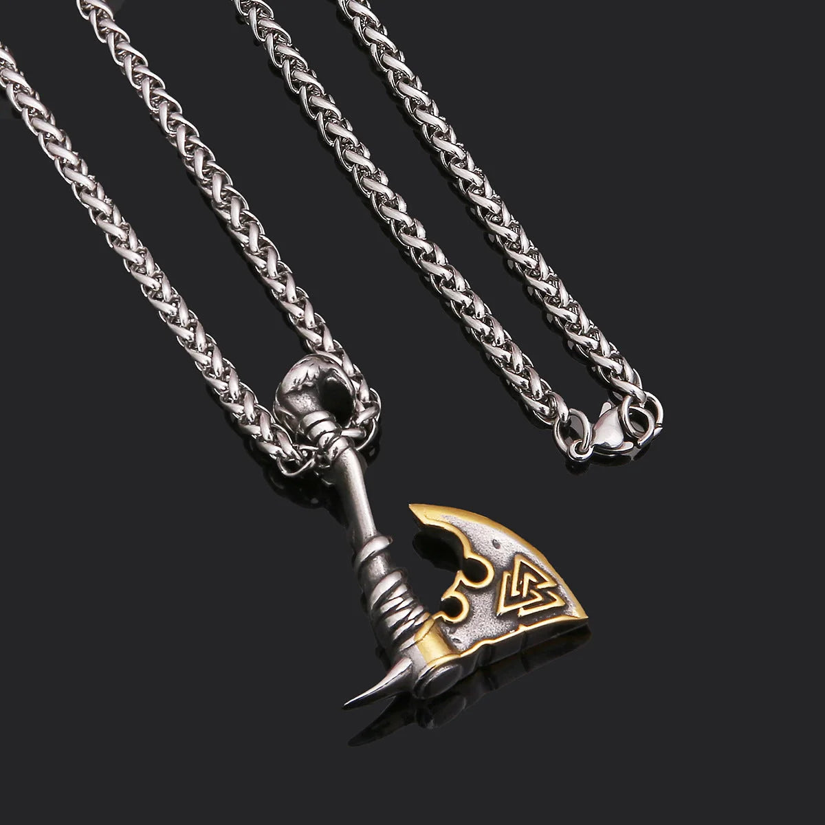 Men's stainless steel axe pendant necklace with titanium steel orchid chain