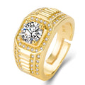 Men's large square diamond copper ring with adjustable opening in gold or platinum finish