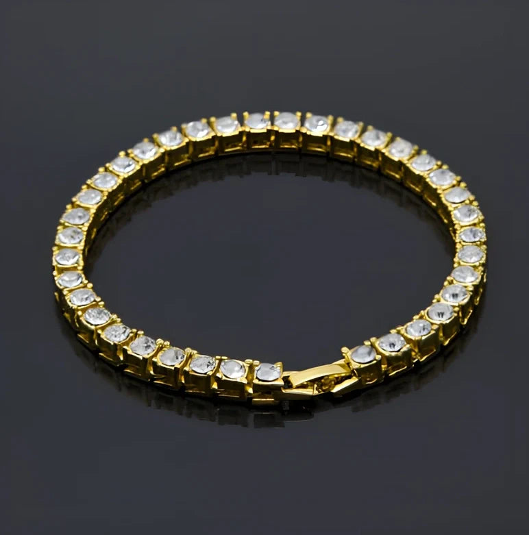 Gold iced hip hop bracelet with AAA rhinestone geometric chain, 5mm width 8 inch length on wrist