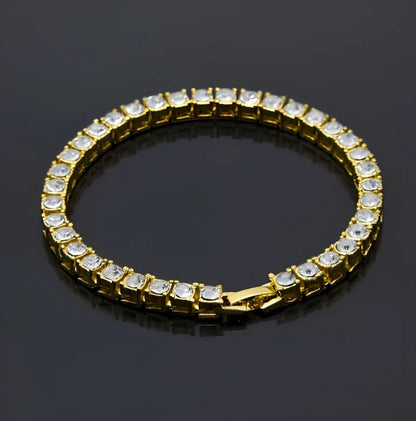 Gold iced hip hop bracelet with AAA rhinestone geometric chain, 5mm width 8 inch length on wrist