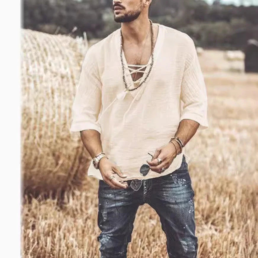 Lace Up Corn Mid Sleeved T-shirt in various colours and sizes