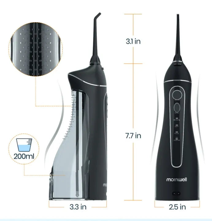Black Prooral Mornwell portable oral irrigator with water reservoir and charging base