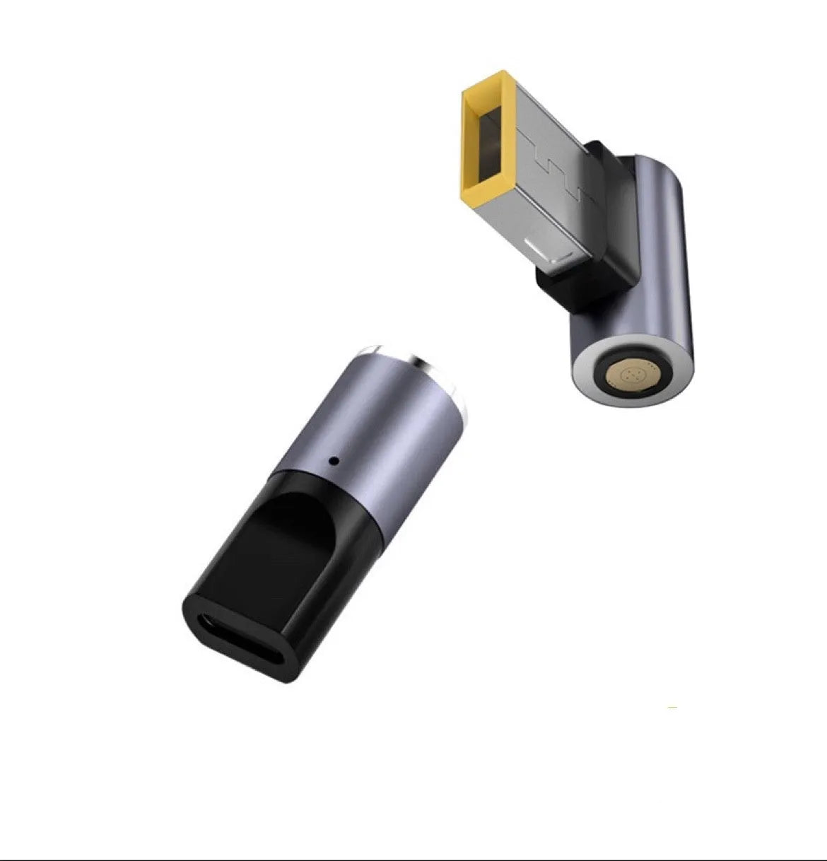 Lenovo 1.8m magnetic charging cable with Type-C to square port connectors showing magnetic connection mechanism