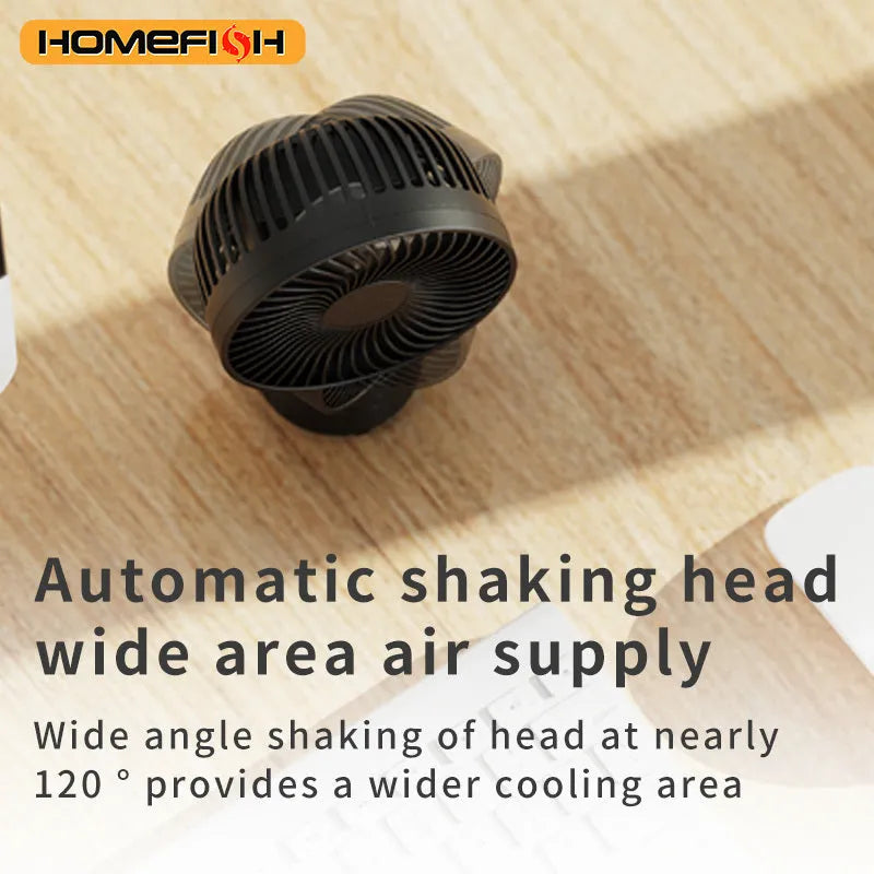 HOMEFISH F2 automatic shake head portable fan with removable bracket and LED light