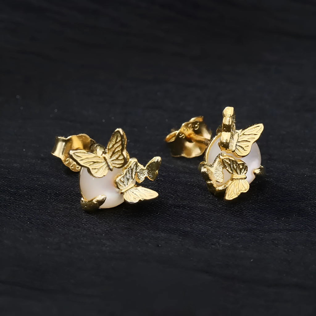 Butterfly design 925 silver ear studs in gold or white gold colour with animal zodiac elements