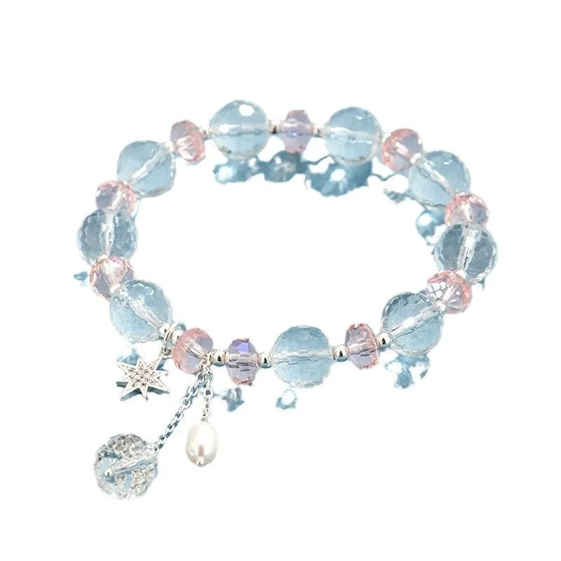 Women's white crystal bracelet with Korean-style design, electroplated finish, and lucky cat charm