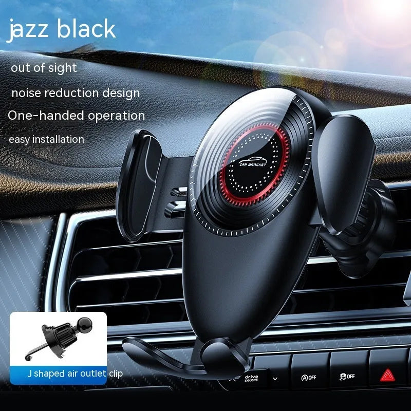 Black universal car air vent mobile phone bracket with adjustable clamping mechanism