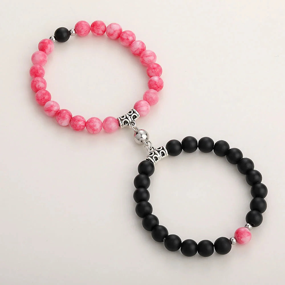 Magnetic couple bracelets with natural zircon stones and vibration feature